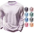 thumbnail image 1 of Krdevn Kids Striped Crew Neck Long Sleeve T-Shirt, Casual Soft Basic Layering Top for Boys and Girls,Light Purple, 1 of 6
