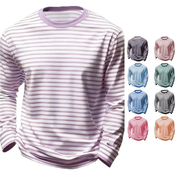 Krdevn Kids Striped Crew Neck Long Sleeve T-Shirt, Casual Soft Basic Layering Top for Boys and Girls,Light Purple