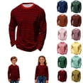 thumbnail image 1 of Krdevn Kids Striped Crew Neck Long Sleeve T-Shirt, Casual Soft Basic Layering Top for Boys and Girls,Red, 1 of 6
