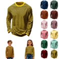 thumbnail image 1 of Krdevn Kids Striped Crew Neck Long Sleeve T-Shirt, Casual Soft Basic Layering Top for Boys and Girls,Yellow, 1 of 6