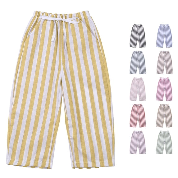Krdevn Kids Striped Cropped Wide Leg Pants Elastic Waist Side Pockets Loose Lightweight Breathable Trousers Home Daily Outdoor Play Weekend Casual Outfits,6-9 Months