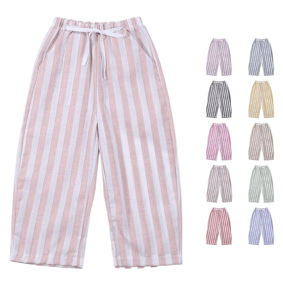 Krdevn Kids Striped Cropped Wide Leg Pants Elastic Waist Side Pockets Loose Lightweight Breathable Trousers Home Daily Outdoor Play Weekend Casual Outfits,0-3 Months