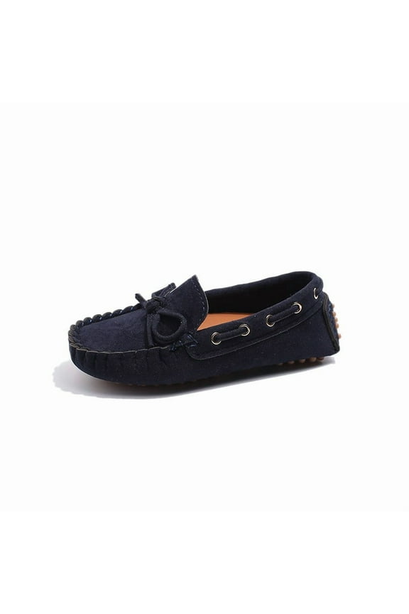 Kids' Suede Loafers, Bow Detail Casual Moccasin Shoes, Soft Sole Leather Shoes for Boys & Girls Spring,2.5-3 Years