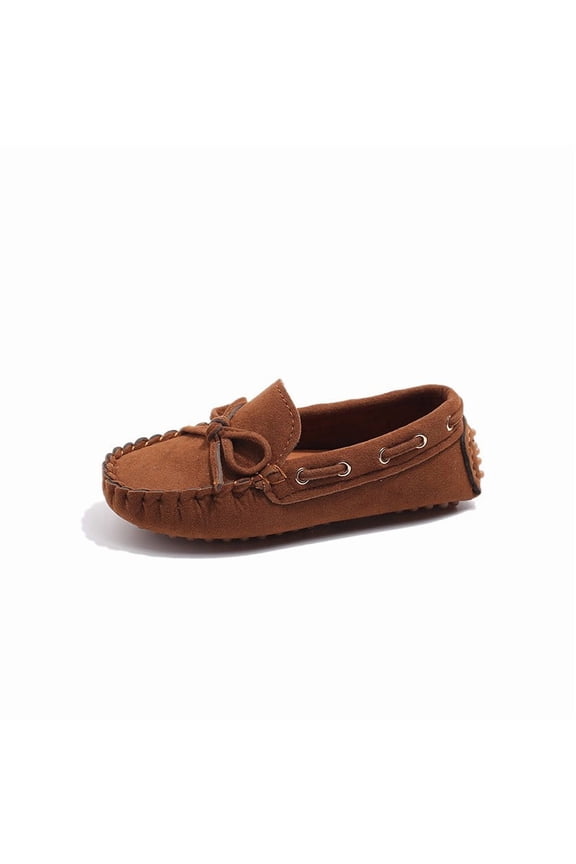 Kids' Suede Loafers, Bow Detail Casual Moccasin Shoes, Soft Sole Leather Shoes for Boys & Girls Spring,5-5.5 Years