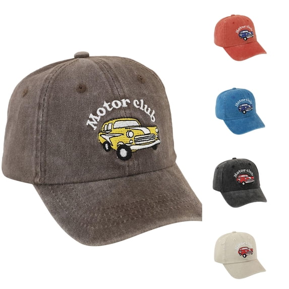 Krdevn Kids Summer Washed Cotton Baseball Cap Vintage Car Motor Club Embroidery Adjustable Soft Brim Outdoor Sun Headwear Unisex for Toddler Boys Girls
