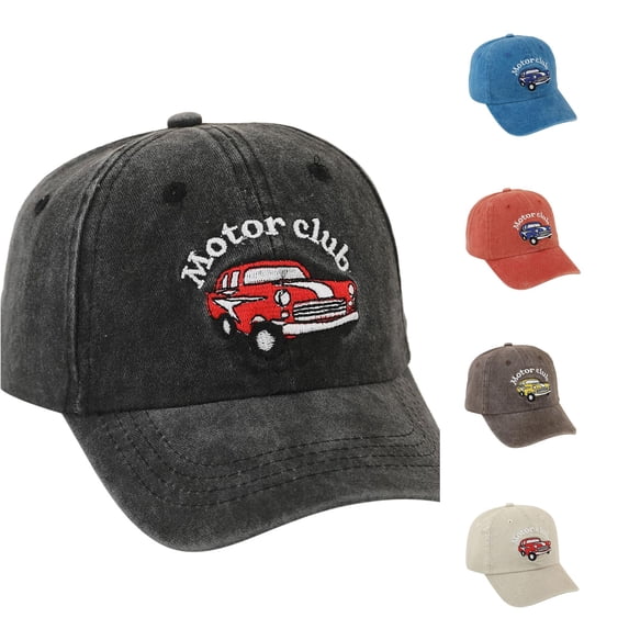 Krdevn Kids Summer Washed Cotton Baseball Cap Vintage Car Motor Club Embroidery Adjustable Soft Brim Outdoor Sun Headwear Unisex for Toddler Boys Girls