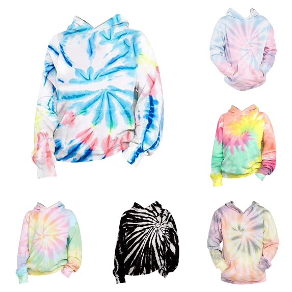Krdevn Kids Swirl Radial All Over 3D Digital Tie Dye Graphic Pullover Hoodie Kangaroo Pocket Soft Casual Outerwear,3-4 Years