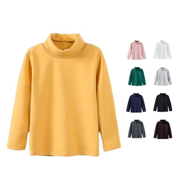 Krdevn Kids Turtleneck Long Sleeve T‑Shirt, Cotton Warm Layering Base Top for Boys Girls,Yellow,3-4 Years