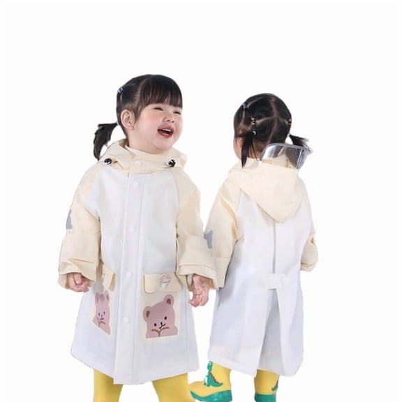 Krdevn Kids Two Tone Cloud Hooded Raincoat with Detachable Shield Backpack Friendly Waterproof Windproof Snap Front Rain Jacket Pockets for Toddler Girls School Color:White,Size:9-12 Years