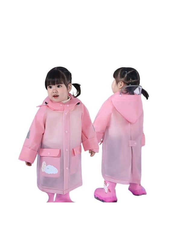 Krdevn Kids Two Tone Cloud Hooded Raincoat with Detachable Shield Backpack Friendly Waterproof Windproof Snap Front Rain Jacket Pockets for Toddler Girls School Color:Light Pink,Size:9-12 Years