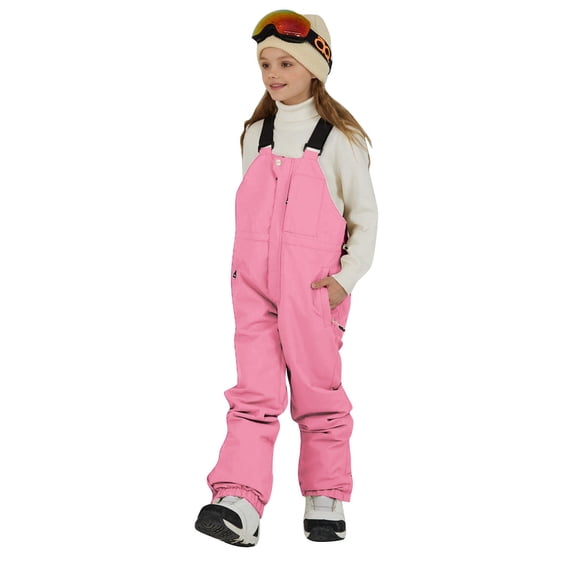 Krdevn Kids Unisex Solid Bib Snow Pants Adjustable Suspender Ski Overalls Waterproof Windproof Insulated Winter Snow Trousers Size:5-6 Years