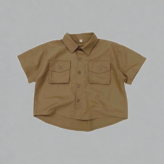 Krdevn Kids Utility Button-Down Shirt Short Sleeve Breathable Cotton Blend Boys Girls Casual Summer Top,6-7 Years