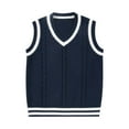thumbnail image 1 of Krdevn Kids V Neck Vest Sweater - Sleeveless Knit Pullover - Cable Stitch Warm Layering Piece for Fall Winter,Color:Blue,Size:5-6 Years, 1 of 6