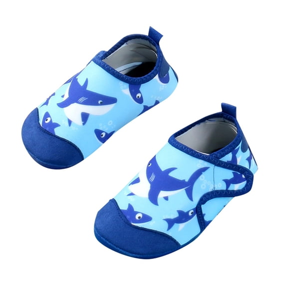 Krdevn Kids Water Shoes Cute Boat Shark Print Breathable Beach Shoes Size:2.5-3 Years