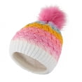 thumbnail image 1 of Krdevn Kids Winter Cable Knit Beanie Hat Single Pom Pom Lined Gradient Textured Stretchy Soft Warm Outdoor Unisex Headwear for Toddler Boys Girls, 1 of 7