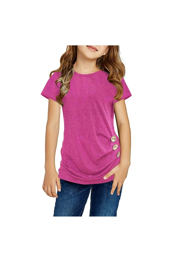 Knot Tunic Button Short Girls Sleeve TShirt Casual Tops Front Blouse Tee Girls Tops,10-11 Years