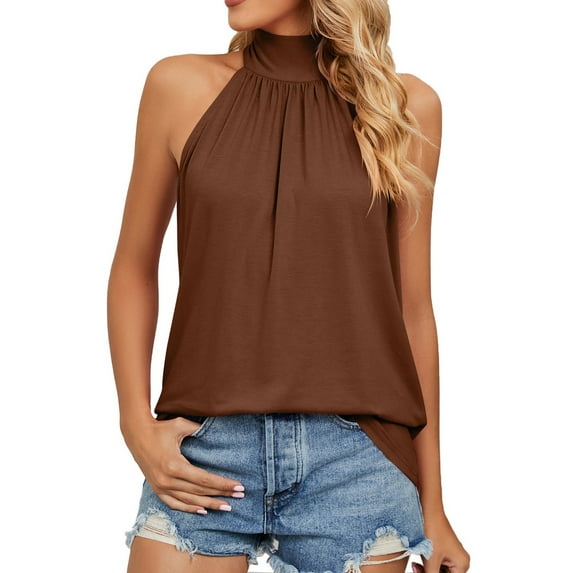 Krdevn Ladies Sleeveless Silk Strap Women Hanging Neck Lace Up Tops Blouse,Women's Tops, Tees & Blouses,Size:L