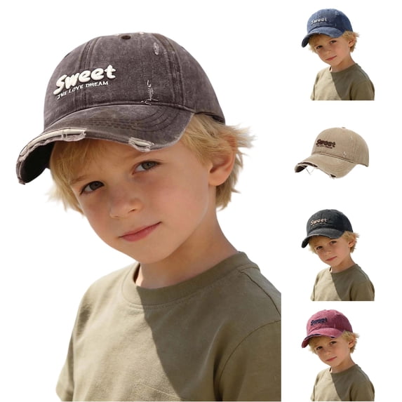 Krdevn Letter Embroidery Distressed Washed Kids Baseball Cap Adjustable Lightweight Outdoor Sun Hat for Toddler Boys Girls