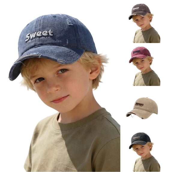 Krdevn Letter Embroidery Distressed Washed Kids Baseball Cap Adjustable Lightweight Outdoor Sun Hat for Toddler Boys Girls