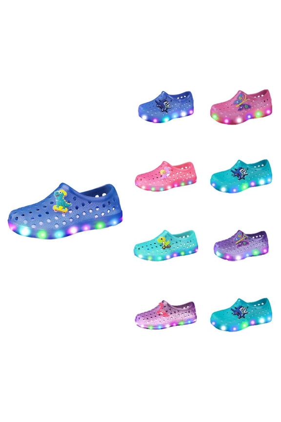 Krdevn Light up Hollow Out Pull on Clogs Round Toe Flat Heel Garden Shoes with Cartoon Plane Motif for Summer Outdoor (Little Girls, Big Girls),24