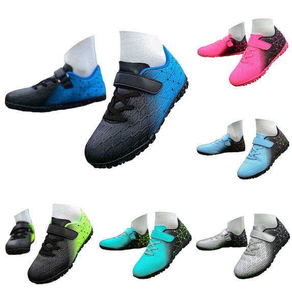 Krdevn Low Top Kids Soccer Cleats, Hook and Loop Non Training Football Shoes for Boys Girls,Blue