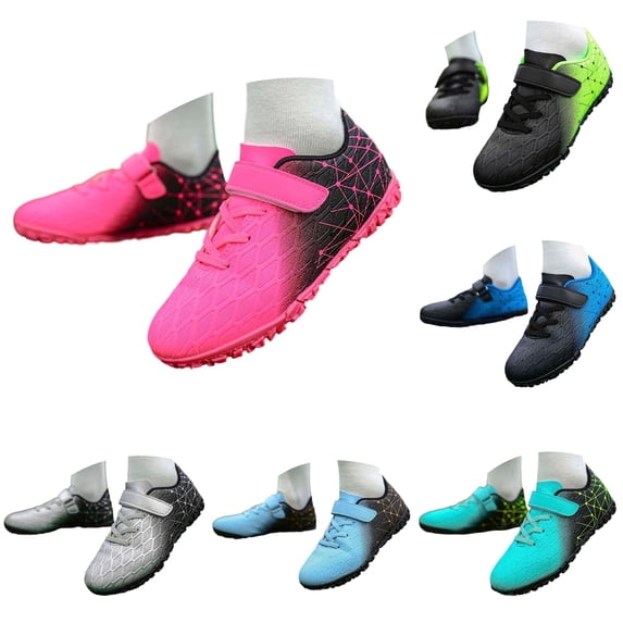 Krdevn Low Top Kids Soccer Cleats, Hook and Loop Non Training Football Shoes for Boys Girls,Pink
