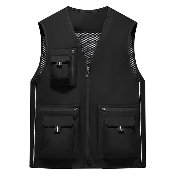 Krdevn Male Casual Solid Vest Coat Stand Collar Multi Pocket Sleeveless Zipper Pocket Coat Vest,Tank Tops Men,3XL