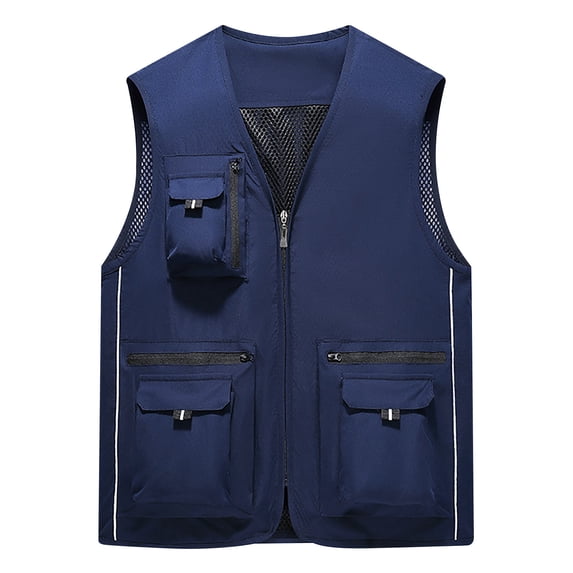 Krdevn Male Casual Solid Vest Coat Stand Collar Multi Pocket Sleeveless Zipper Pocket Coat Vest,Tank Tops Men,L