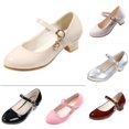 thumbnail image 1 of Krdevn Mary Jane Heel Shoes Rhinestone Buckle Decorative Bow Round Toe Buckle Strap Dress Shoes (Little Girls, Big Girls),4-4.5 Years, 1 of 6