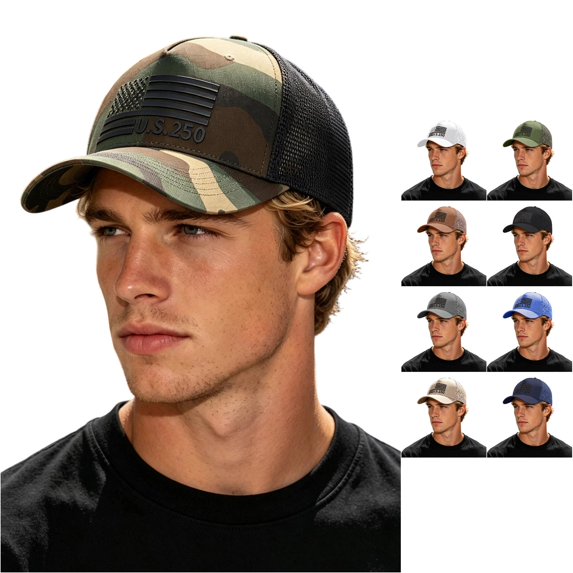 Krdevn Men Flag Print Mesh Baseball Cap, Adjustable Breathable Outdoor Patriotism Trucker Hat for Holiday Daily Wear