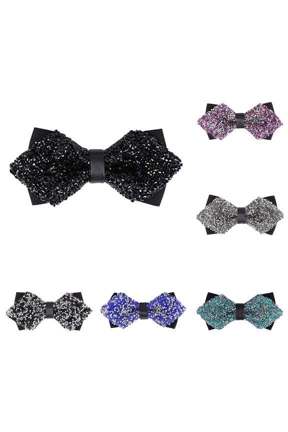 Krdevn Men Glitter Rhinestone Sequined Bow Tie, Pre Tied Sparkly Formal Bowtie for Wedding Prom Club Party Suit Accessories