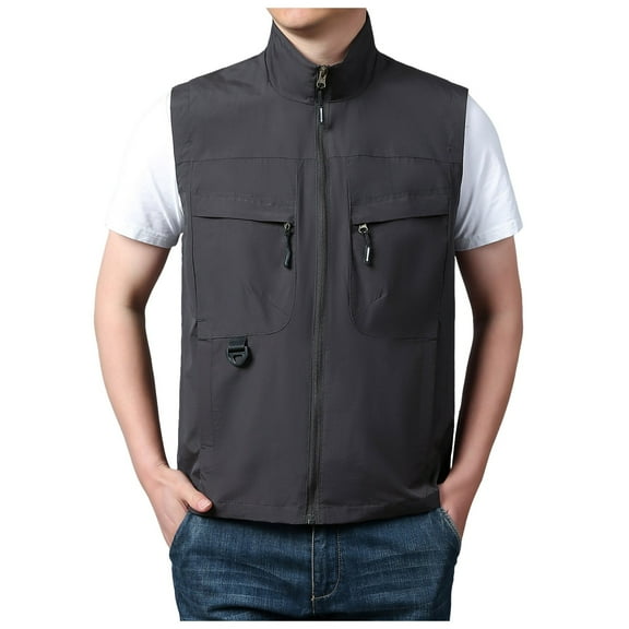 Krdevn Men Jacket Vest Overalls Vest Pocket Outdoor Casual Plain Slim Comfortable Jacket,Tank Tops Men,M