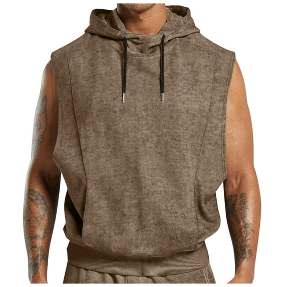 Krdevn Men Vintage Drawstring Hooded Casual Vest Loose and Comfortable Business Vest,Tank Tops Men,XL