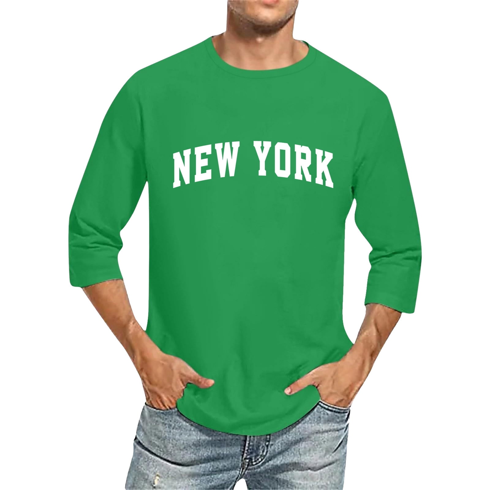 Krdevn Men's 3/4 Sleeve Letter City Name T Shirts Comfortable Crewneck ...