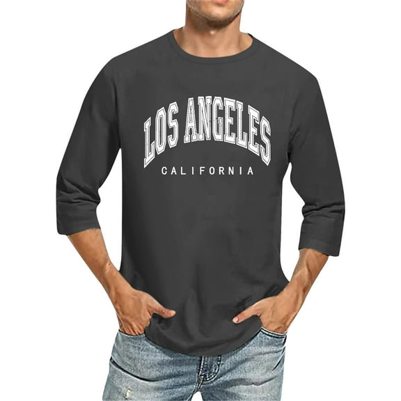 Krdevn Men's 3/4 Sleeve Letter City Name T Shirts Comfortable Crewneck Solid Color Fit Tee Shirt Tops,S