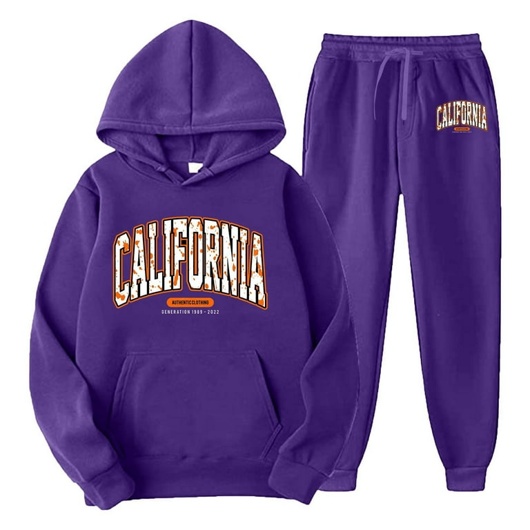Krdevn Men s And Women s 2 Piece Outfits Casual Pullover Sweatshirt Tracksuit Joggers Sweatpants Sweatsuit Set Purple S Walmart