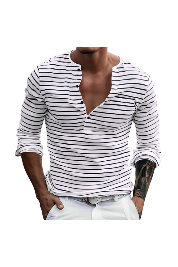 Men's Bottoming Long Sleeved Shirt Casual Horizontal Striped T Shirt Shirt,S