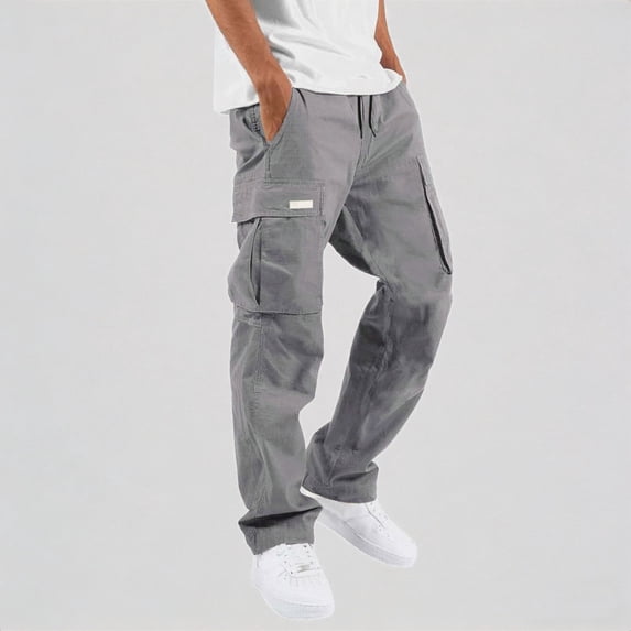 Krdevn Men's Cargo Pants Loose Fit Straight Leg Casual Trousers with Pockets,S