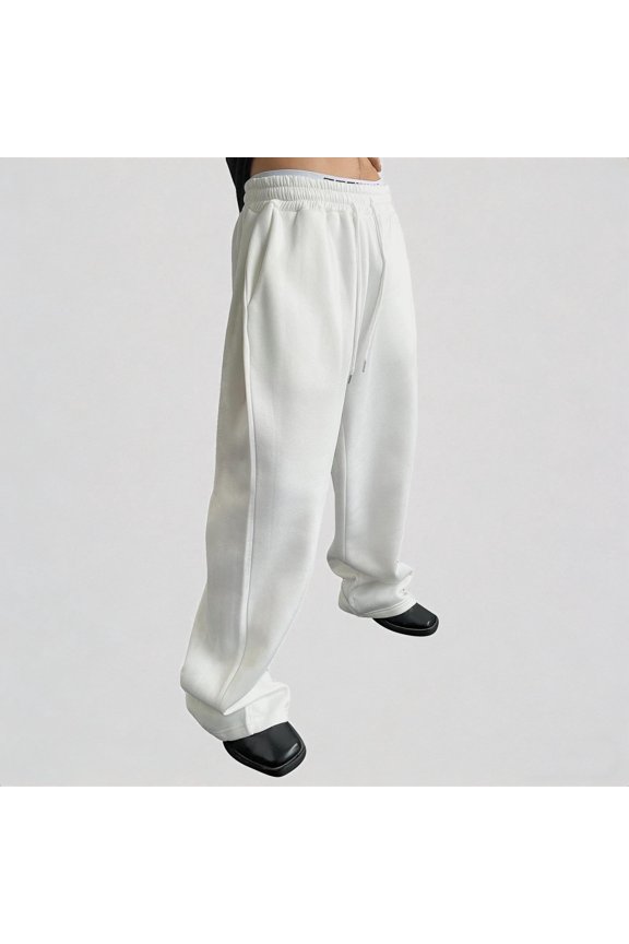 Men's Casual Pants Loose Straight Leg Drawstring Waist Trousers with Pockets for Daily & Sports Wear,S