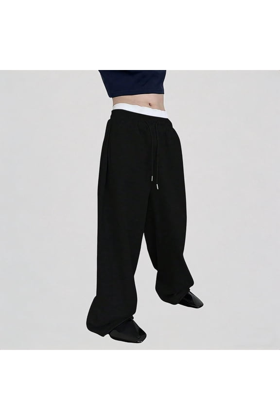 Men's Casual Pants Loose Straight Leg Drawstring Waist Trousers with Pockets for Daily & Sports Wear,S