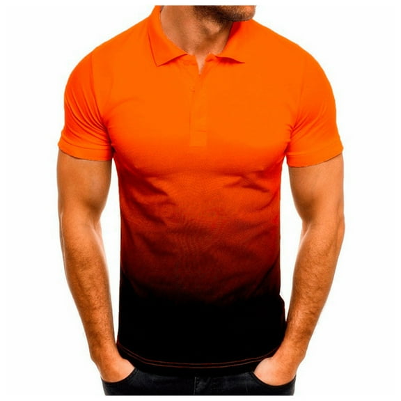 Krdevn Men's Casual Sports Lapel Gradient Short Sleeved T Shirt,XL