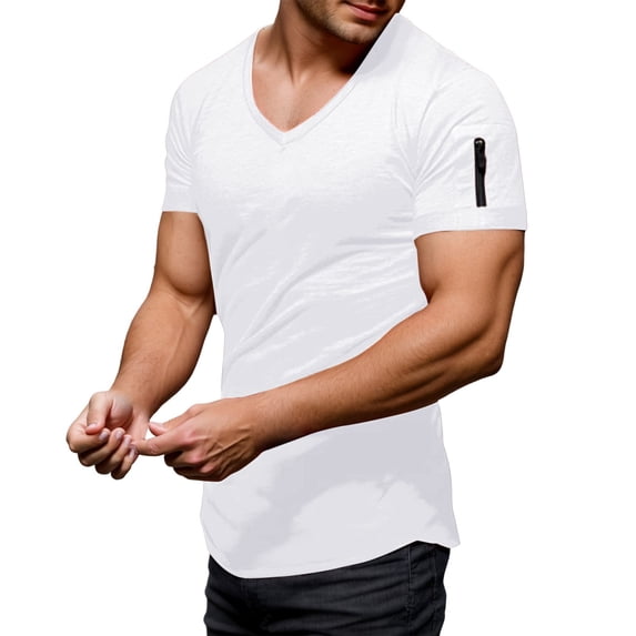 Krdevn Men's Casual V Neck T Shirts with Zipper Design for Everyday Wear for Summer,3XL