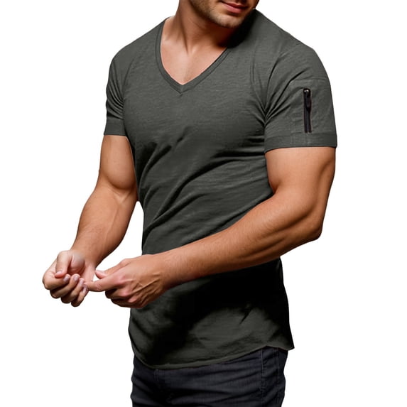 Krdevn Men's Casual V Neck T Shirts with Zipper Design for Everyday Wear for Summer,S