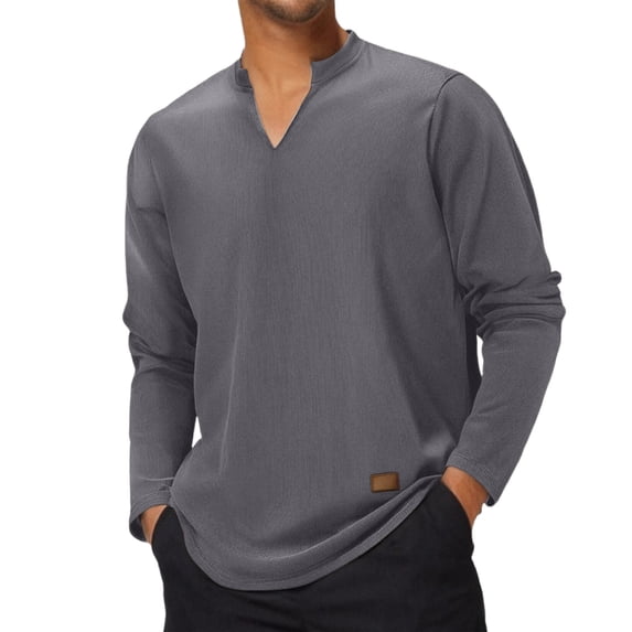 Krdevn Men's Cool Long Sleeve V Neck T Shirt Strip Loose T Shirt,L