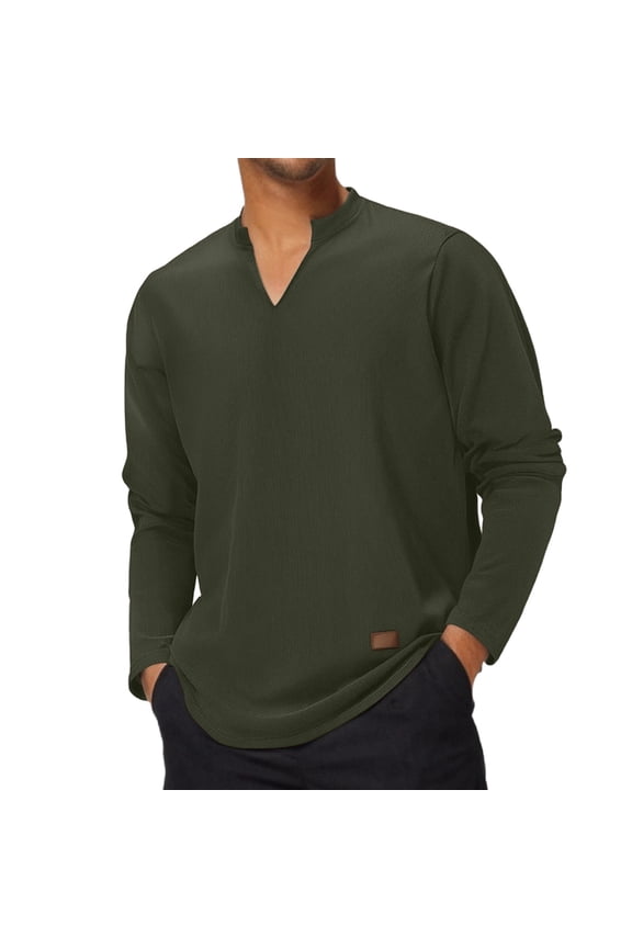 Men's Cool Long Sleeve V Neck T Shirt Strip Loose T Shirt,M
