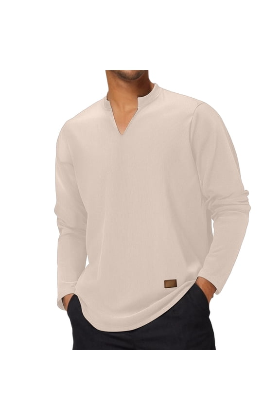 Men's Cool Long Sleeve V Neck T Shirt Strip Loose T Shirt,S