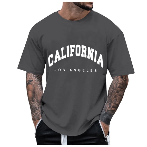 Krdevn Men's Half Sleeve Oversized T Shirt Letter Print Round Neck Short Sleeve,L
