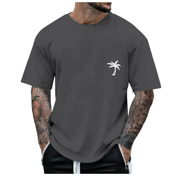 Krdevn Men's Half Sleeve Oversized T Shirt Letter Print Round Neck Short Sleeve,M