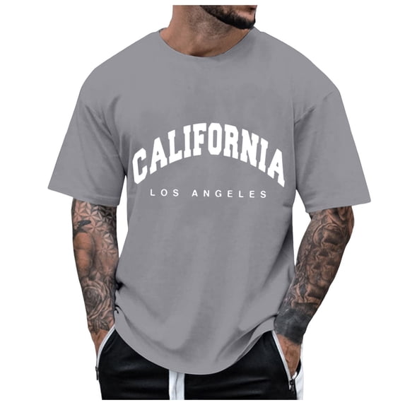 Krdevn Men's Half Sleeve Oversized T Shirt Letter Print Round Neck Short Sleeve,S