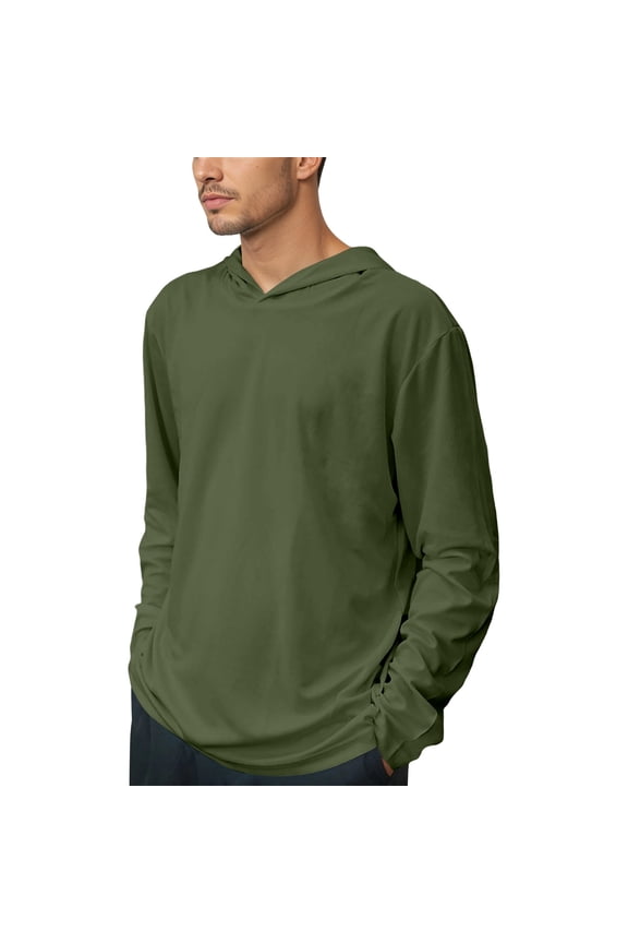 Men's Hooded Long Sleeve Workout Shirt Athletic Performance for Fitness Training Gym Running Sports Activewear,M